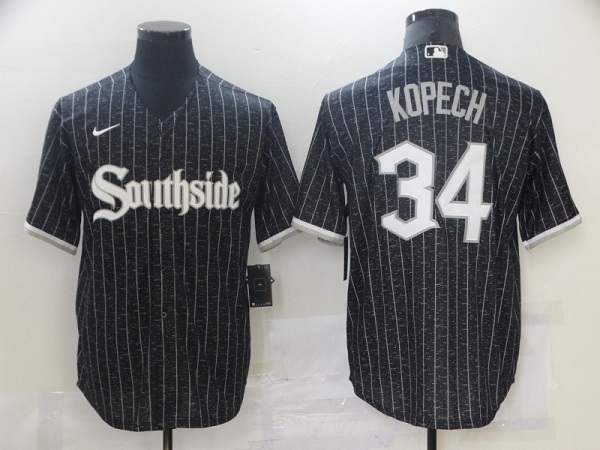 Men's Chicago White Sox #34 Michael Kopech Black 2021 City Connect Cool Base Stitched Jersey